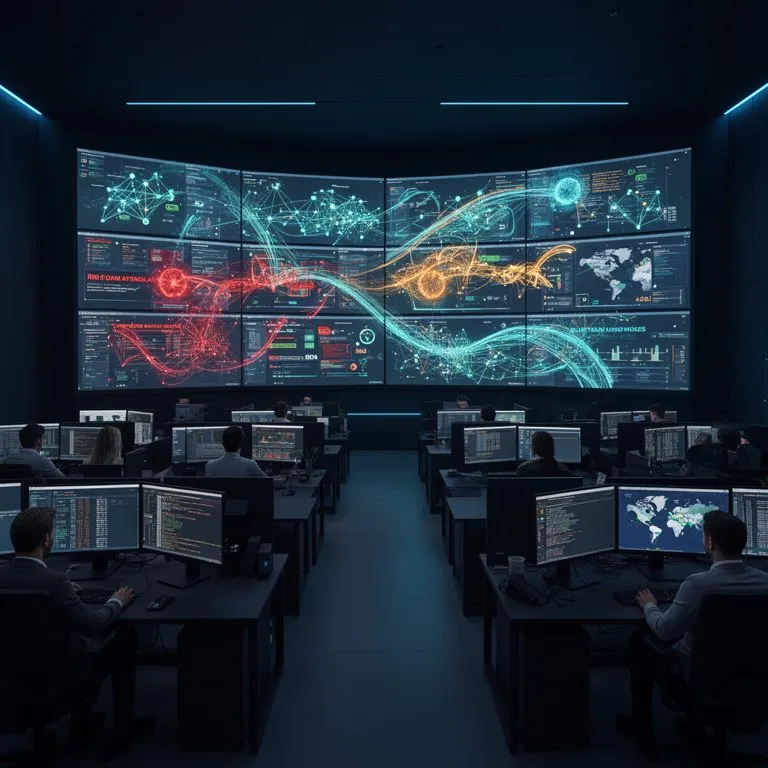 Cybersecurity training center running a simulated red versus blue team exercise