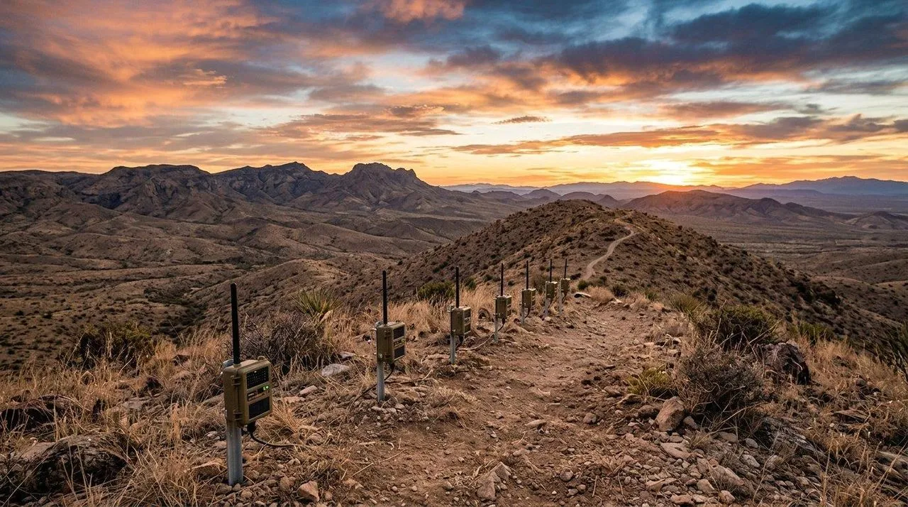 Distributed spectrum monitoring sensors deployed across remote terrain